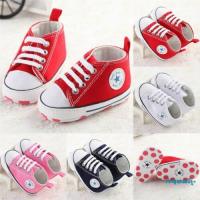 COD SDGREYRTYT ✿ℛNew Cute Newborn Baby Boy Girl Crib Shoes Canvas Soft Sole Pram Anti-slip Sneaker 0-18M