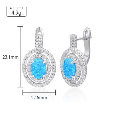 MYOP 925 Sterling Silver Contracted Design Round Blue Synthetic Opal Earring Zircon Jewelry Femal Holiday Gifts