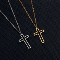 Hollow Stainless Steel Necklace For Women Men Choker Chain Cross Lightning Pendant Gold Color Party Couple Jewelry Fashion Gifts