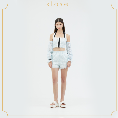 KLOSET Ribbon Shorts (VC22 -  P001 ) กางเกงผ้าลูกไม้ กางเกงขาสั้น เสื้อผ้าแฟชั่น เสื้อผู้หญิง