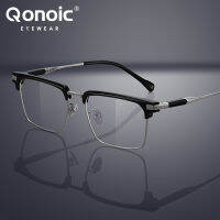 QONOIC ไทเทเนียมบริสุทธิ์แว่นตากรอบผู้ชายสแควร์สายตาสั้น O Ptical กําหนดแว่นตากรอบ2023ใหม่ Antiskid ซิลิโคนแว่นตา6511