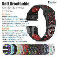 Zionia 22มม. 26มม. ระบายอากาศได้ปล่อยรวดเร็วพอดีง่ายสายนาฬิกาสำหรับ Garmin Quatix Fenix 7X 7 6X 6 Pro 51mm Solar Sapphire 5X 5 Plus 3 Approach S70 47mm S60 S62 Descent G1 Mk1 Mk2 D2 Tactix Bravo/Delta MARQ Forerunner 935/945 Instinct Epix Gen 2