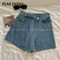 PEAR DODO กางเกงขาสั้นกางเกงยีนส์เอวสูงแบบเกาหลี