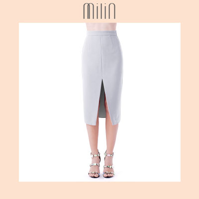 [MILIN] Front slit Midi straight skirt กระโปรงยาวครึ่งขาผ่าหน้า Silicon Skirt