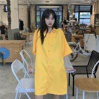 เสื้อเชิ้ตสีพื้นOversize-shirtsเสื้อผ้าผู้หญิงเกาหลีสไตล์bfชุดนอนเซ็กซี่ทรงหลวมแขนสั้นคาร์ดิแกน