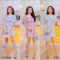 J12446 Dress เดรส ลายดอก สม้อคอก แขนรูดเชือก