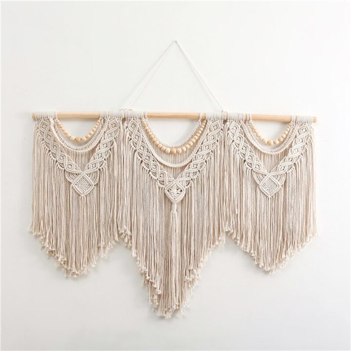 แขวนผ้าม่านแขวนผนัง-macrame-ขนาดใหญ่การทอด้วยมือด้วยลูกปัดไม้สำหรับผ้าม่านตกแต่งตกแต่งห้องนั่งเล่นพื้นหลังงานแต่งงาน