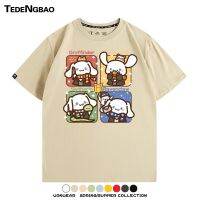 【New】แฮร์รี่พอตเตอร์ Cinnamoroll ร่วมสี่วิทยาลัยชุดการ์ตูนคู่เสื้อยืดแขนสั้น