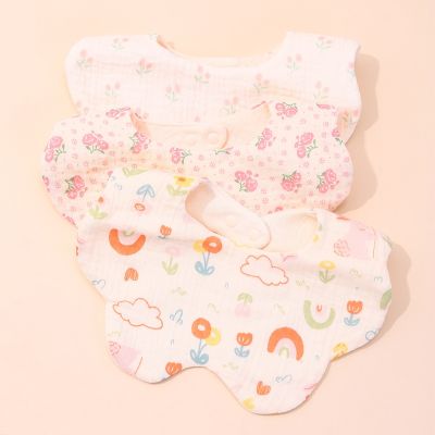 【CC】 3PCS Set Childrens Baby Design Wrinkled Bib Cotton Printed Saliva Infant Feeding Supplies Boys Bibs