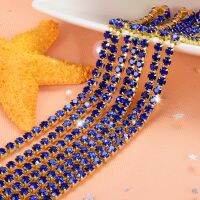 5yard/piece Sapphire blue Crystal Glass Rhinestones chain Gold bottom DIY Wedding dress and Mobile phone shell SIJISHUIZUAN