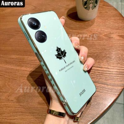 Auroras For OPPO Realme 10 Pro Plus 5G Case Soft Plating Silicone Bumper Back Cover For Realme 10 4G Shockproof Maple Leaf Case Electrical Connectors
