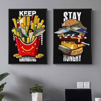 Keep Grinding Stay Hungry Success โปสเตอร์ภาพวาด Wall Art การ์ตูนแฮมเบอร์เกอร์เงินผ้าใบพิมพ์ภาพจิตรกรรมฝาผนัง Pictures