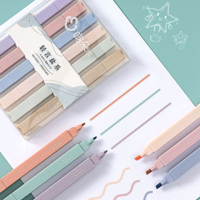 6 PCS Double Side ปากกาเน้นข้อความชุด Kawaii สี Manga Markers Pastel เครื่องเขียน Scrapbooking อุปกรณ์โรงเรียน-zptcm3861