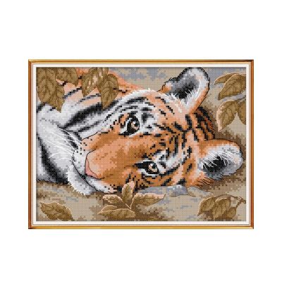 A Lying Tiger cross stitch kit aida 14ct 11ct count print canvas cross stitches   needlework embroidery DIY handmade Needlework