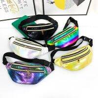 Women Rainbow Fanny Pack Girls Holographic Running Belt Pouch Laser Pu Leather Waist Bag Ladies Waterproof Bum Bag Hip Purse Running Belt