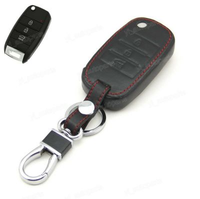 ♘ Leather Case Cover Holder For Kia K3 K5 Carens Sorento Optima Forte Cerato Remote Flip Key 3 Buttons