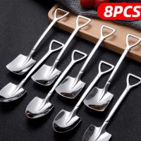 4/8PCS Shovel Spoon Stainless Steel TeaSpoons Creative Coffee Spoon For Ice cream Watermelon Dessert Scoop Tableware Cutlery set Serving Utensils