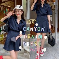 chuuchop_พร้อมส่ง(C7350) ?? CANYON denim dress เดรสเชิ้ตสั้นผ้ายีนส์ผสมสียีนส์เข้ม