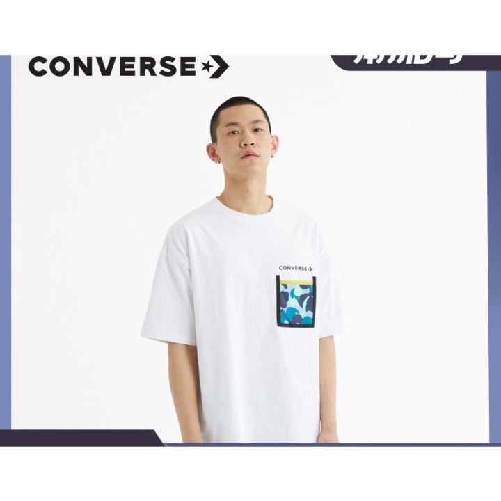 converse-converse-พิมพ์กระเป๋าแขนสั้นผู้ชายหลวมสบายๆเสื้อยืดน้ำ-10022836-0ywc