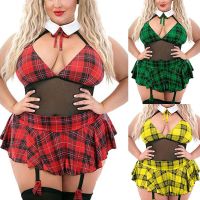 One Piece Schoolgirl Costumes Sexy Role Play Uniform Erotic Naughty Lingerie Plaid Night Halloween Women Roleplay Sex Cosplay