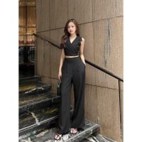 COD SDFERTGRTYTYUYU Set Of croptop Short-Sleeved WomenS Suits With Luxurious Wide-Legged Pants