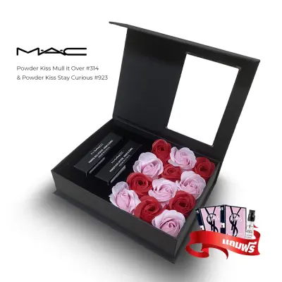 เซ็ตของขวัญลิปสติกMAC Powder Kiss Set สี#914 MULL IT OVER #923 STAY CURIOUS ของขวัญวาเลนไทน์ ให้แฟน พร้อมกล่องและน้ำหอม2ml Valentine gift set
