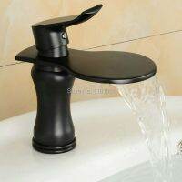 ❒❖∋ Deck Mounted Black bronze waterfall washbasin faucet wide Spout black faucet tap B106