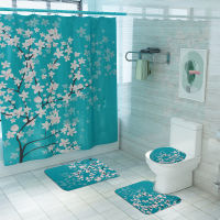 Creative Apricot Blossom Cherry Home Decor Bathroom Toilet Cover Sets Waterproof Shower Curtain Home Textile Mats Carpet Suits