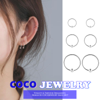 COCOJEWELRY ต่างหูเงิน S925แฟชั่นต่างหูกลมเจาะลูกปัดสำหรับผู้หญิงเด็กผู้หญิงของขวัญเครื่องประดับ