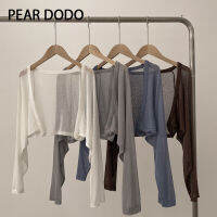 PEAR DODO ชุดสูทป้องกันแสงแดดสำหรับผู้หญิงเสื้อสเวตเตอร์ถักแบบยาวถักสั้นและบางสไตล์เกาหลี