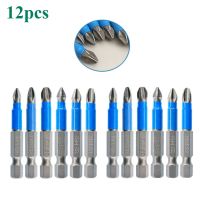 12Pcs Set 50mm Length Phillips Bits Hex Shanked Anti Slip Screwdriver Bits Magnetic Single Head PH1 PZ1 PH2 PZ2 PH3 PZ3