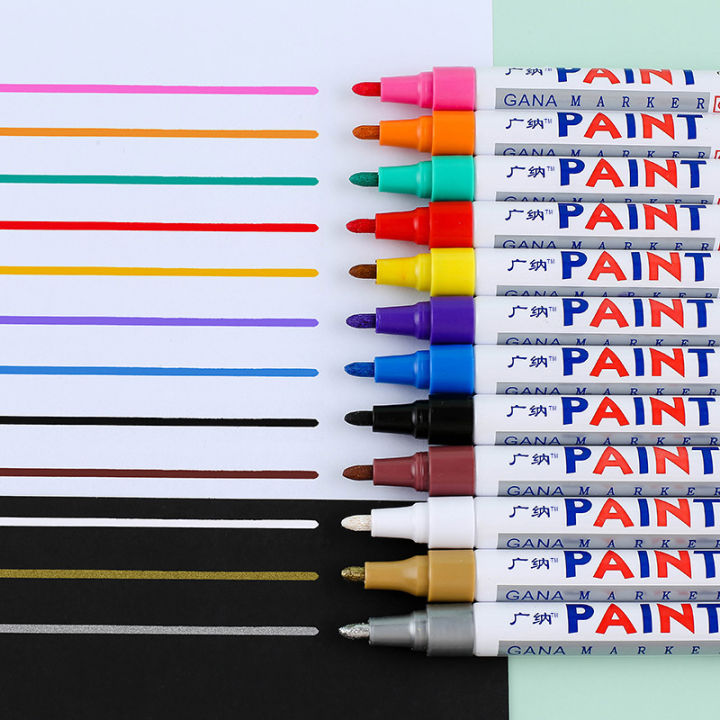 6-ชิ้นที่มีสีสันถาวรสีขาว-marker-กันน้ำสำหรับหินเครื่องหมายยางล้อยางผ้าโลหะ-12-สีปากกา-yrrey