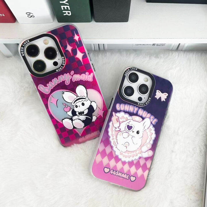 สำหรับ-iphone-กระต่ายน่ารักกับลูกไม้-ซิลิโคนเคสโทรศัพท์เลเซอร์แบบนิ่ม-for-iphone14-13-12-promax-14-13-12-11pro-xsmax-xr-x-xs-7-plus-8plus-ป้องกันการชนกันcase