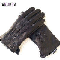 New mens 100 sheepskin gloves, deer skin pattern design, warm and soft mens leather gloves, mens mittens with plush lining