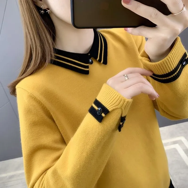 Womens Knitted Sweater Loose Lapel Collar Jumpers Korean Fashion Hollow Out  Tops