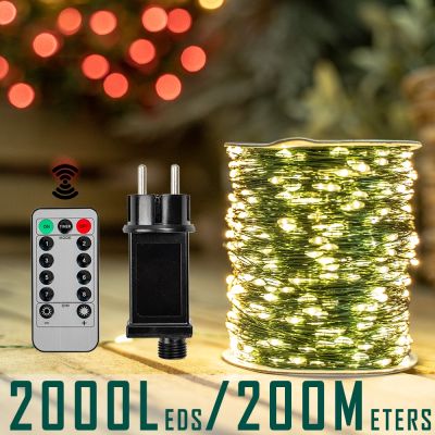 Lampu Tali Peri 2000LED 200Meter Pohon Natal Ramadhan Liburan Jalan Garland Dinding Asrama Lampu Dekorasi Luar Ruangan