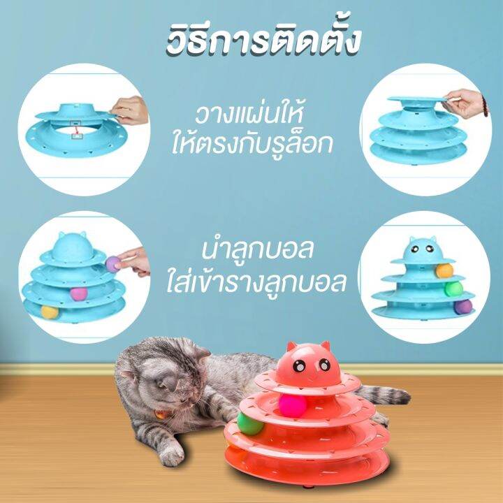 ของเล่นแมว-รางบอล-ของเล่นแมว-ชุดของเล่นสำหรับแมวรางบอล-3-ชั้น-พร้อมลูกบอลคละสี