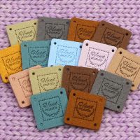 Square Tags For Handmade Label Fiber Leather Labels for Clothing Heart Handmade With Love Tag Sewing Accessories 20Pcs 25MM Stickers Labels