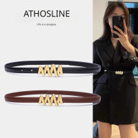 Athosline เข็มขัดหนังแท้สำหรับผู้หญิง,พร้อมกล่องของขวัญ1.5ซม. เข็มขัดหัวเข็มขัดสีทองเครื่องประดับแฟชั่นสีน้ำตาลเข็มขัดสีดำของขวัญให้กับเธอ