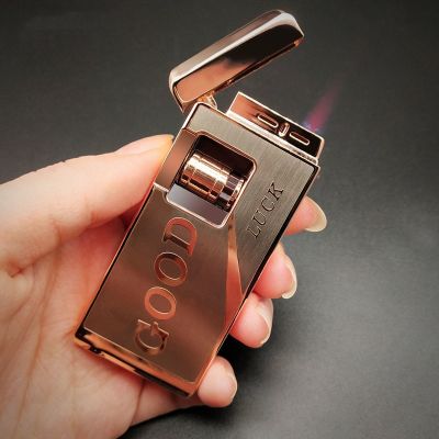 Survival kits New Metal Windproof Straight Flame Lighter Roller Side-Slip Electronic Induction Creative Red Flame Adding Butane Gas Mens Gift Survival kits