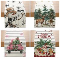 【LZ】☏❆  Cartoon Christmas Table Runner Papai Noel boneco de neve alces Xmas Tree Print Toalha de mesa Feliz Natal Decoração para Casa 33x180cm 2023