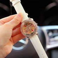 High-value fashion all-match new authentic womens watch diamond inlaid English waterproof leather belt quartz