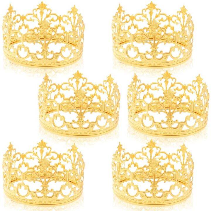 6Pcs Gold Mini Crown Cake Topper Prince Princess Small Tiara Cupcake