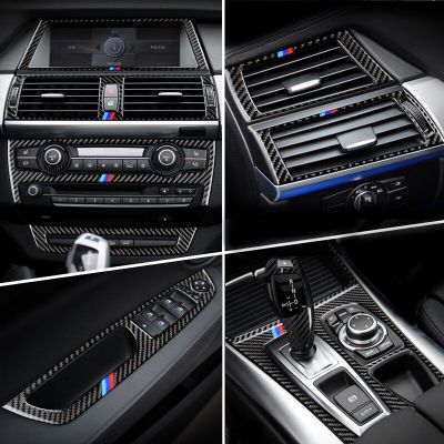ที่วางแขนบานประตูลำโพงวิทยุประตูด้านใน,ที่คลุมหลอดไฟอ่านหนังสือสติกเกอร์ตกแต่งรถยนต์สำหรับ BMW X5 X6 E70อุปกรณ์ E71