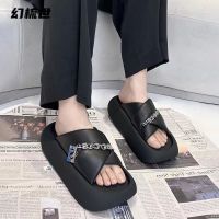 【July】 European 2023 Fashion Metal Outerwear Slippers Womens Thick Bottom Increased Sandals Beach Shoes Trend