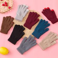 Winter Gloves For Women Men Touch Screen Gloves Warm Mittens Solid Cotton Thick Knitted Five Fingers Gloves Christmas Plush Gift