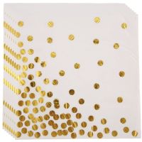 Gold Dot Cocktail Napkins (50 Pack)3-Ply Paper Napkins with Gold Foil Polka Dots Perfect for Birthday Party, Baby Shower, Bridal Shower, Holiday Celebration &amp; Wedding