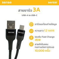 Sense 100W 45W Fast Charging USB Type-C To Type C Cable สายชาร์จเร็ว สายชาร์จเชือกถัก