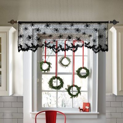 【CC】♗  Ourwarm Curtains Bat Spiderweb Window Curtain for Room Decoration Supplies 60x20inch