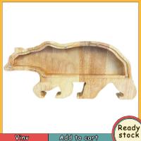 Vinv Wooden Polar Bear Piggy Bank Cute Animal Money Box Coin Piggy Bank with Transparent Glass for Kids Children